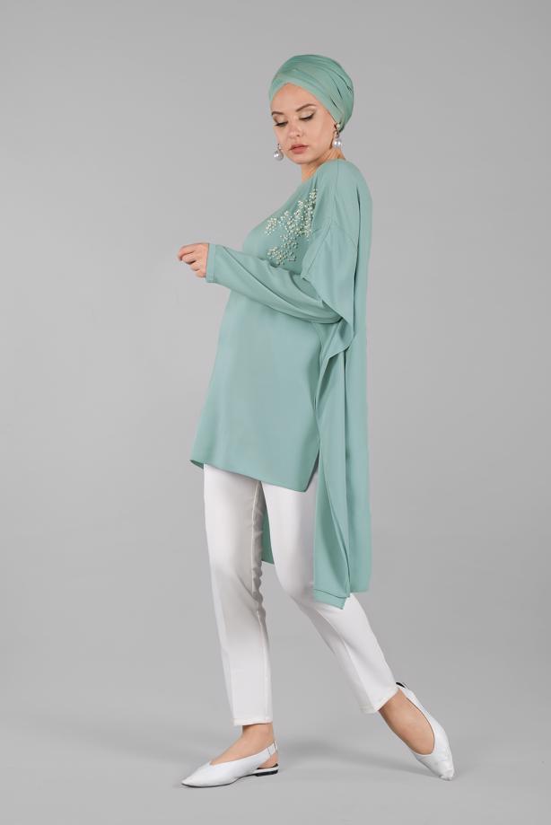 Vêtements hijab  Pearl Detail Asymmetric Cut Tunic T 0132 - TRENDTESETTÜR