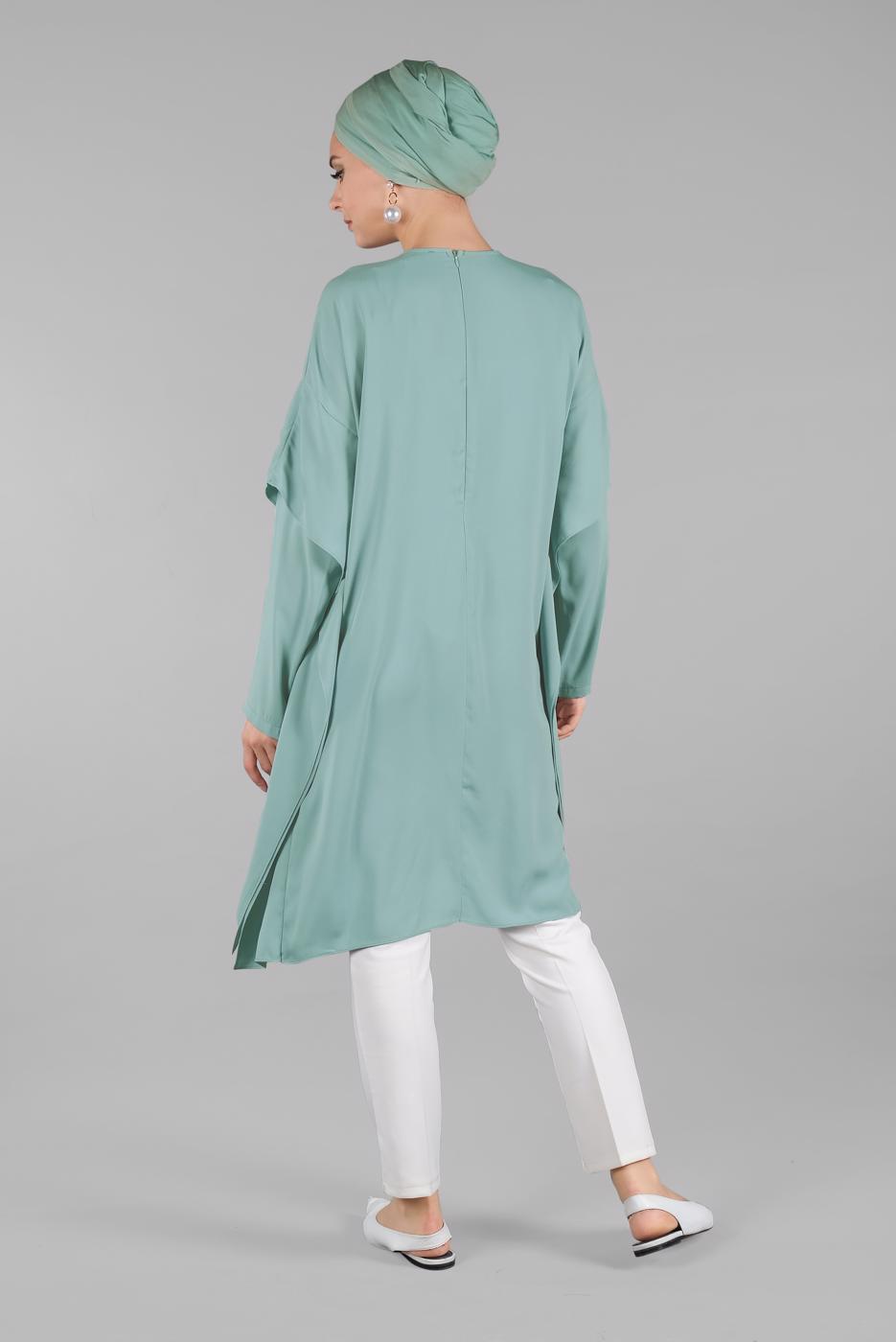 Hijab clothing GREEN Pearl Detail Asymmetric Cut Tunic T 0132