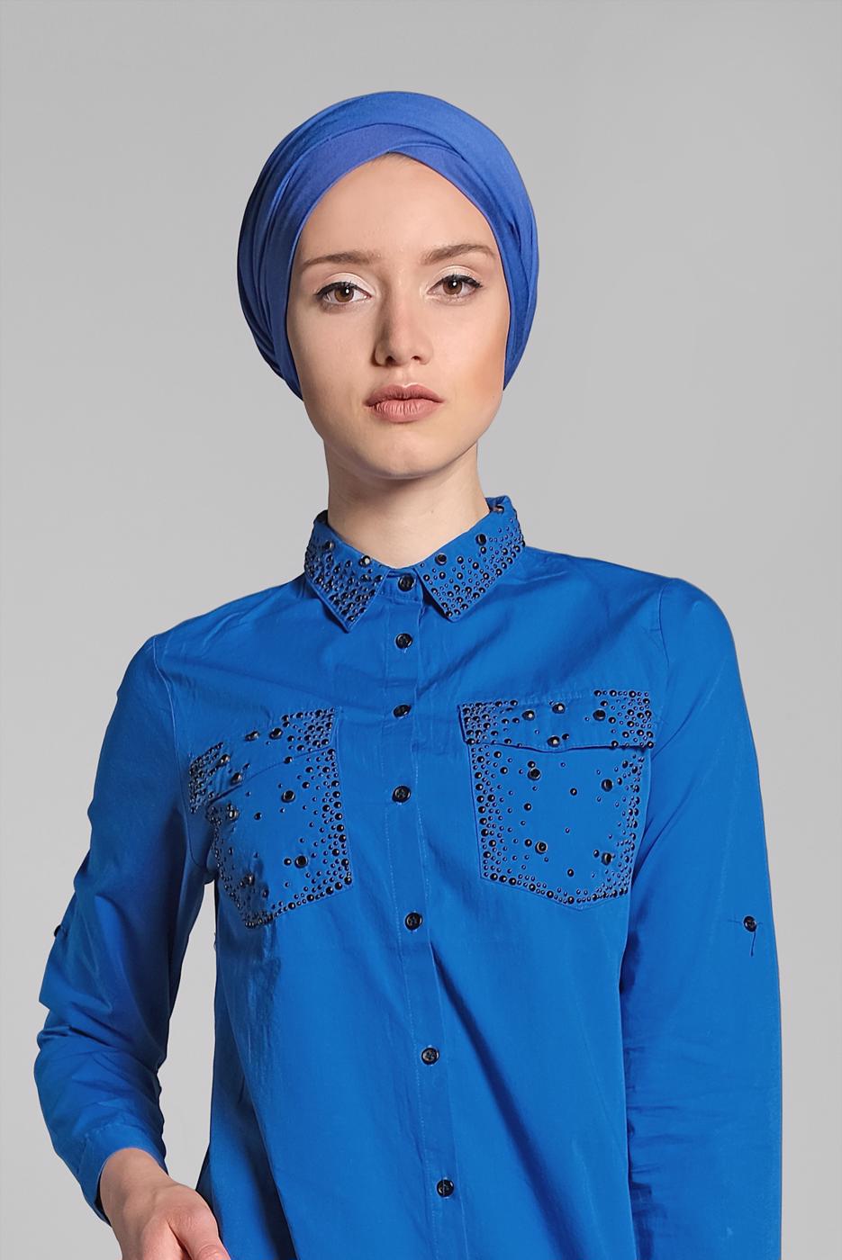 Hijab clothing NAVY BLUE Stoned Tunic T 0174 