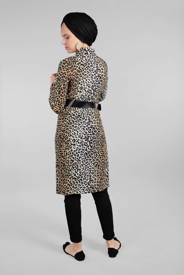 Vêtements hijab  Leopard Print Hidden Button Tunic T 322  - TRENDTESETTÜR