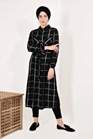 Tesettür giyim SİYAH EKOSELİ YIRTMAÇ DETAYLI UZUN TUNİK T 0426