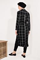 Tesettür giyim SİYAH EKOSELİ YIRTMAÇ DETAYLI UZUN TUNİK T 0426