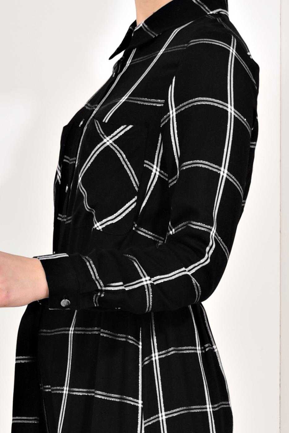 Tesettür giyim SİYAH EKOSELİ YIRTMAÇ DETAYLI UZUN TUNİK T 0426