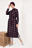 Tesettür giyim MÜRDÜM EKOSELİ YIRTMAÇ DETAYLI UZUN TUNİK T 0426