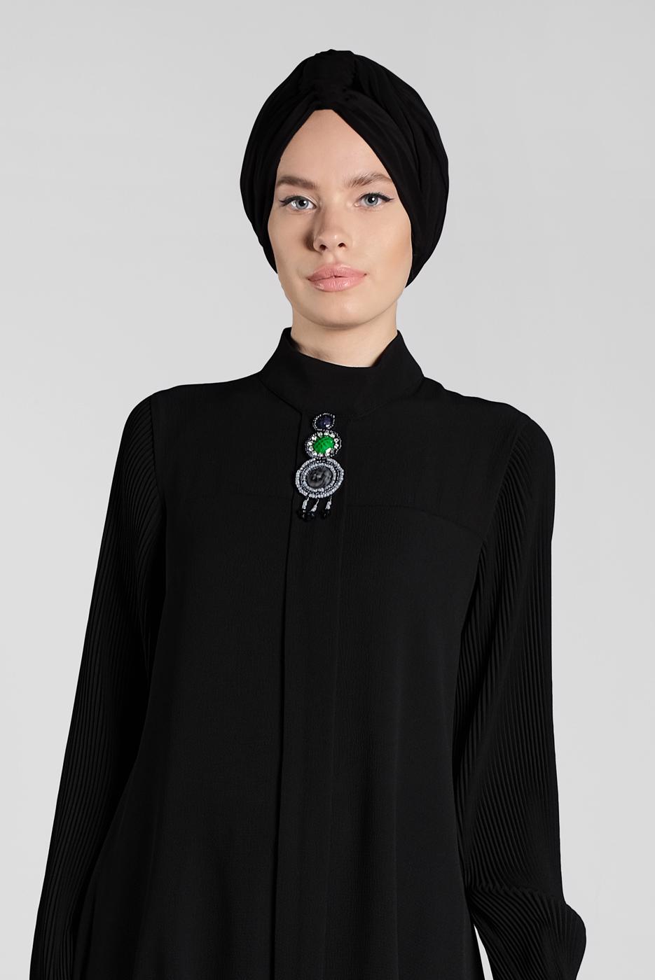 Tesettür giyim SİYAH FİTİLLİ KOL UZUN TUNİK 0722