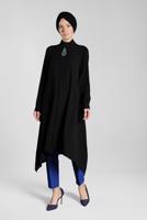 Tesettür giyim SİYAH FİTİLLİ KOL UZUN TUNİK 0722