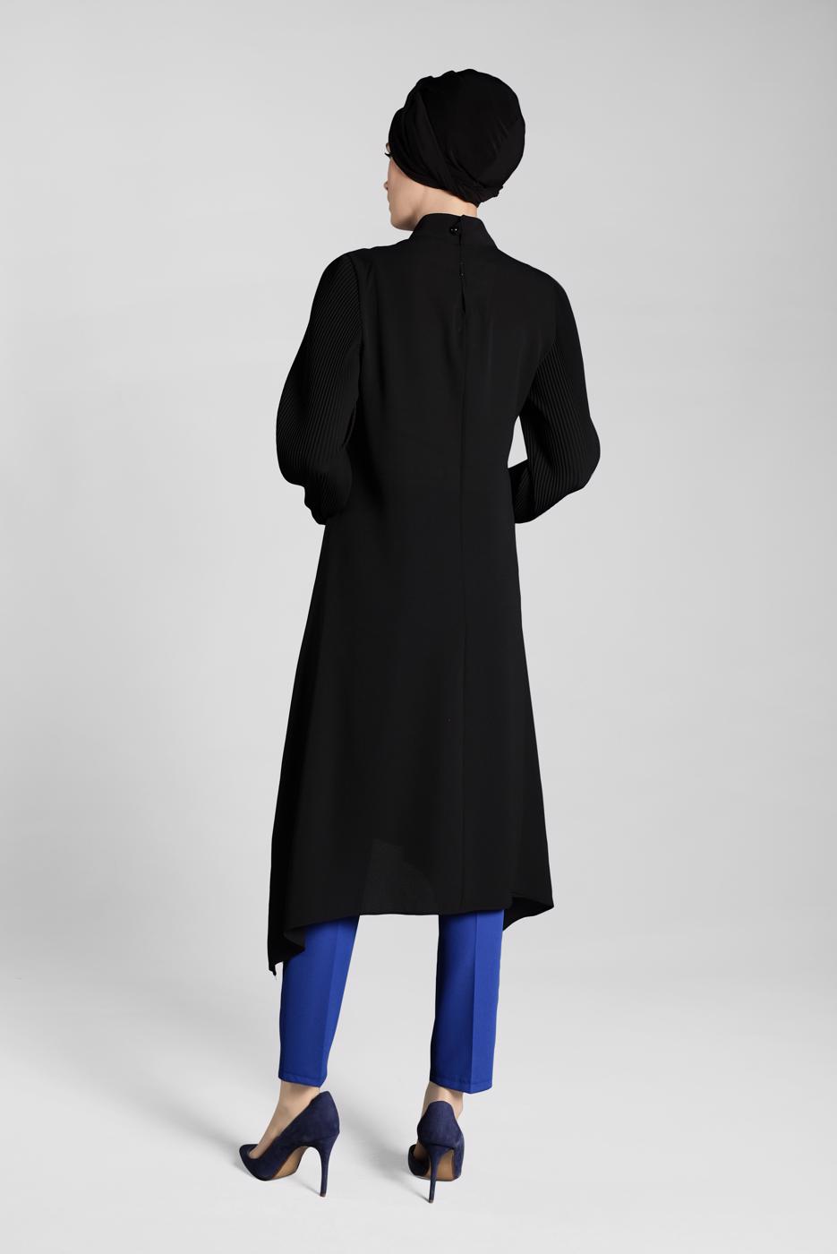 Tesettür giyim SİYAH FİTİLLİ KOL UZUN TUNİK 0722