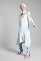 Tesettür giyim BEYAZ FİTİLLİ KOL UZUN TUNİK 0722