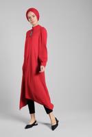 Tesettür giyim KIRMIZI FİTİLLİ KOL UZUN TUNİK 0722