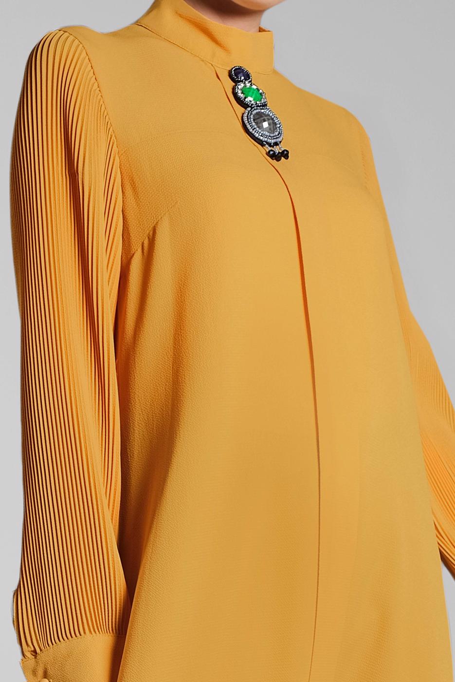 Tesettür giyim SARI FİTİLLİ KOL UZUN TUNİK 0722