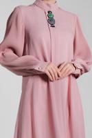 Tesettür giyim PUDRA FİTİLLİ KOL UZUN TUNİK 0722