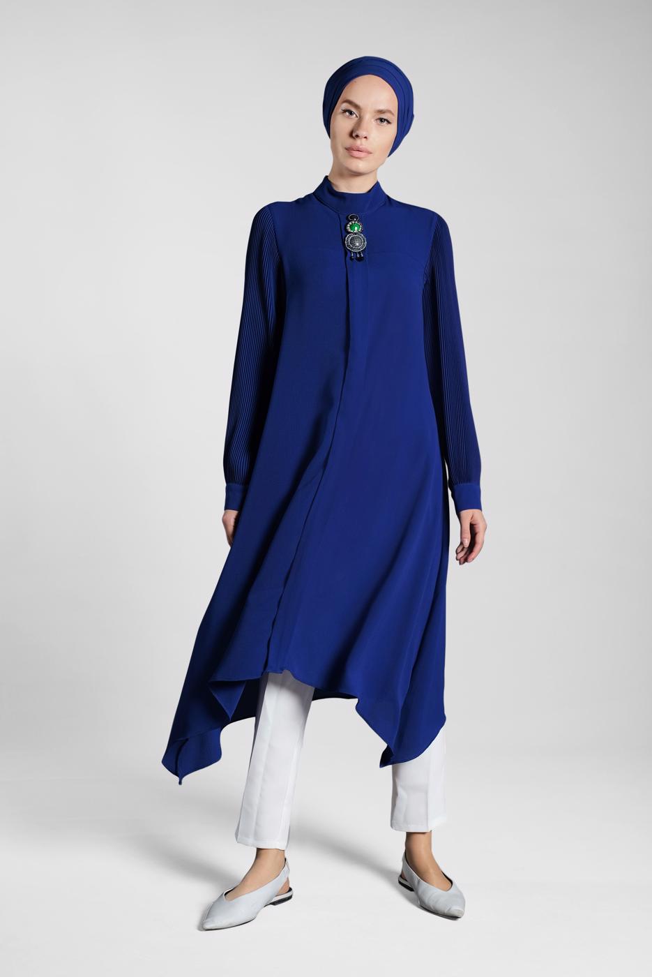 Tesettür giyim LACİVERT FİTİLLİ KOL UZUN TUNİK 0722