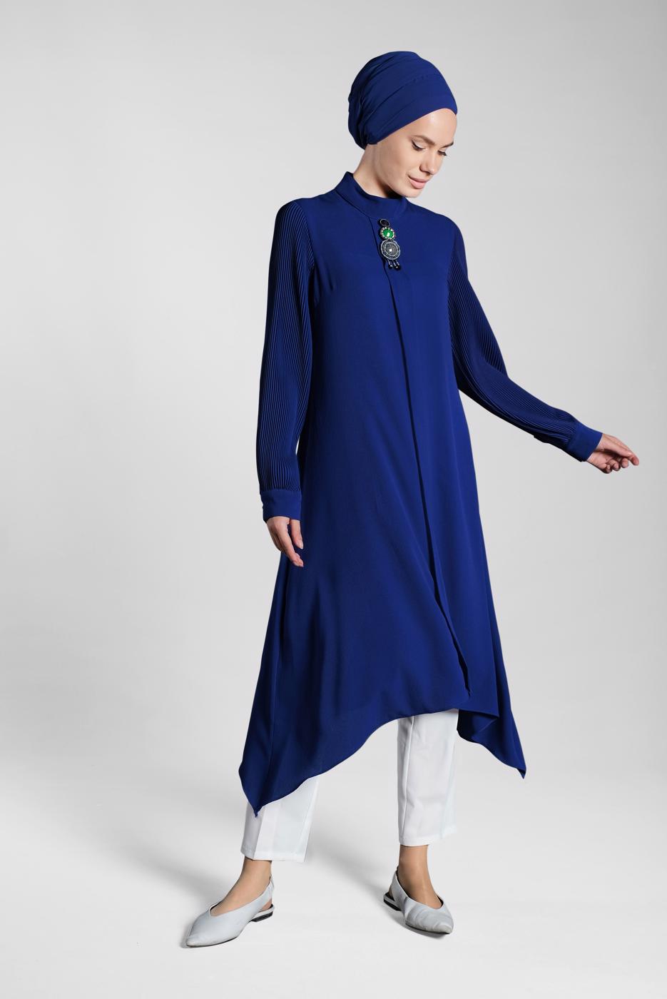 Tesettür giyim LACİVERT FİTİLLİ KOL UZUN TUNİK 0722