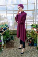 Tesettür giyim MOR FİTİLLİ KOL UZUN TUNİK 0722