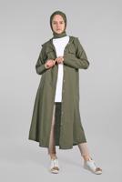 Tesettür giyim HAKİ ÖNDEN DÜĞMELİ UZUN TUNİK 764 