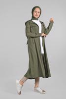 Tesettür giyim HAKİ ÖNDEN DÜĞMELİ UZUN TUNİK 764 