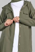 Tesettür giyim HAKİ ÖNDEN DÜĞMELİ UZUN TUNİK 764 