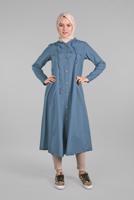 Tesettür giyim LACİVERT ÖNDEN DÜĞMELİ UZUN TUNİK 764 