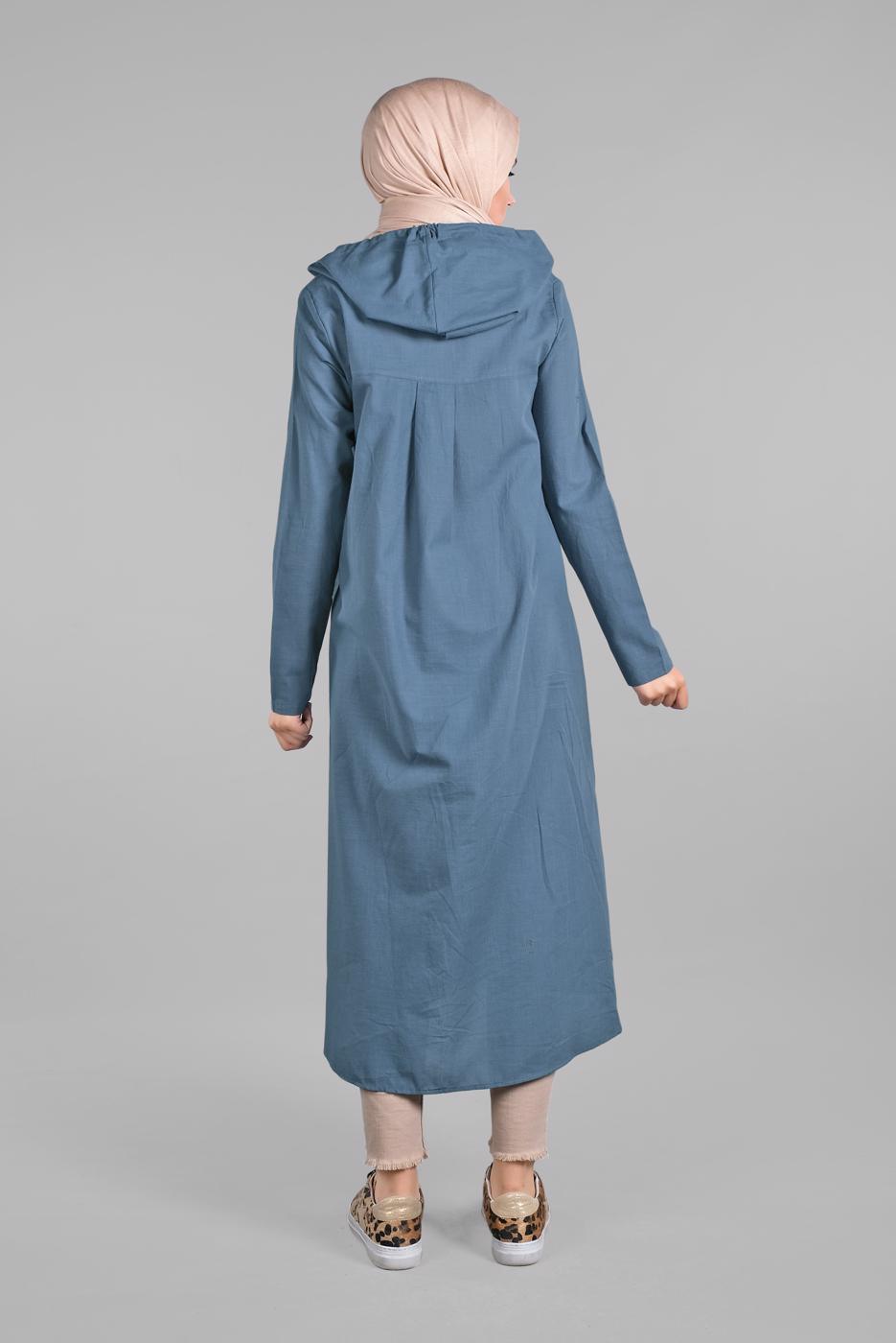 Tesettür giyim LACİVERT ÖNDEN DÜĞMELİ UZUN TUNİK 764 