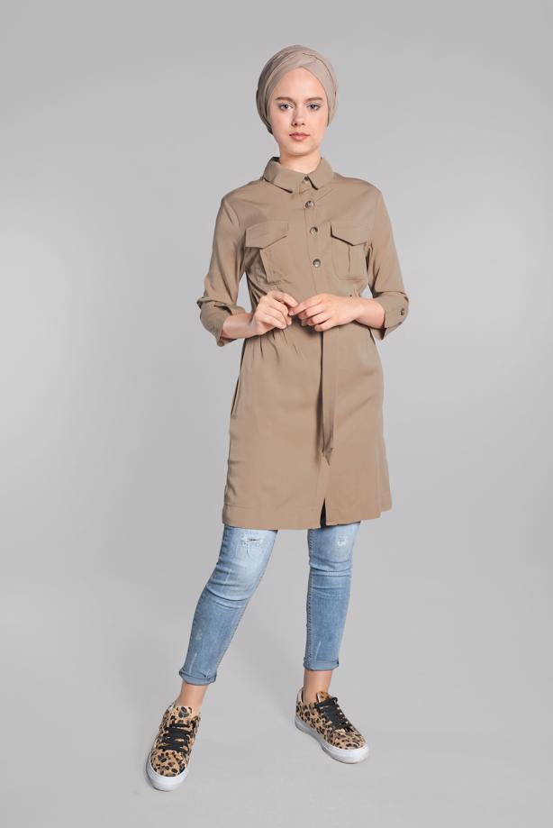 Vêtements hijab  Button Pocketed Tunic T 826 - TRENDTESETTÜR