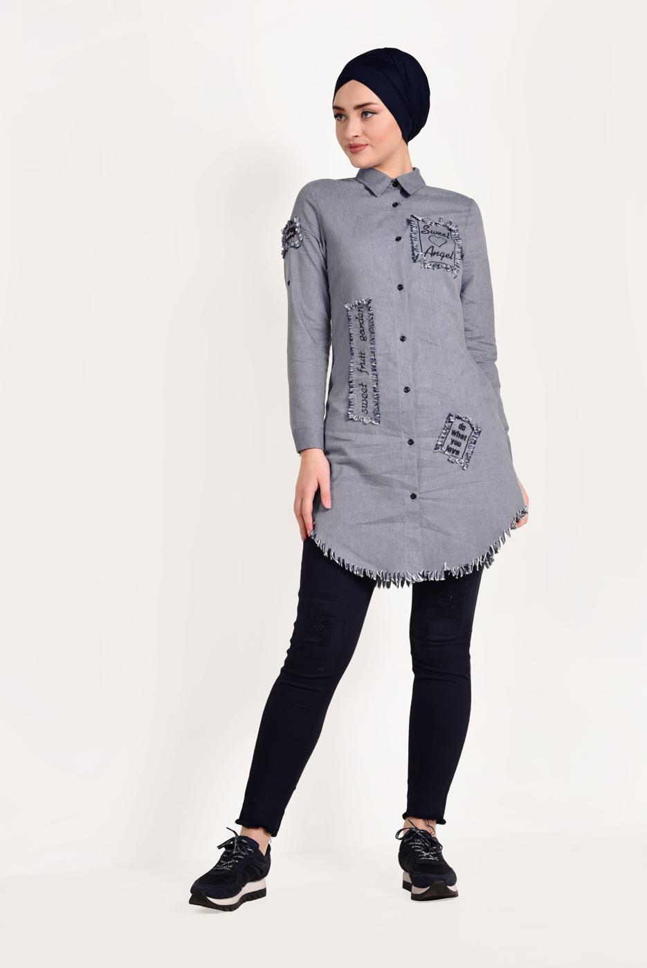 Hijab clothing NAVY BLUE PRINTED TUNIC T 0829 