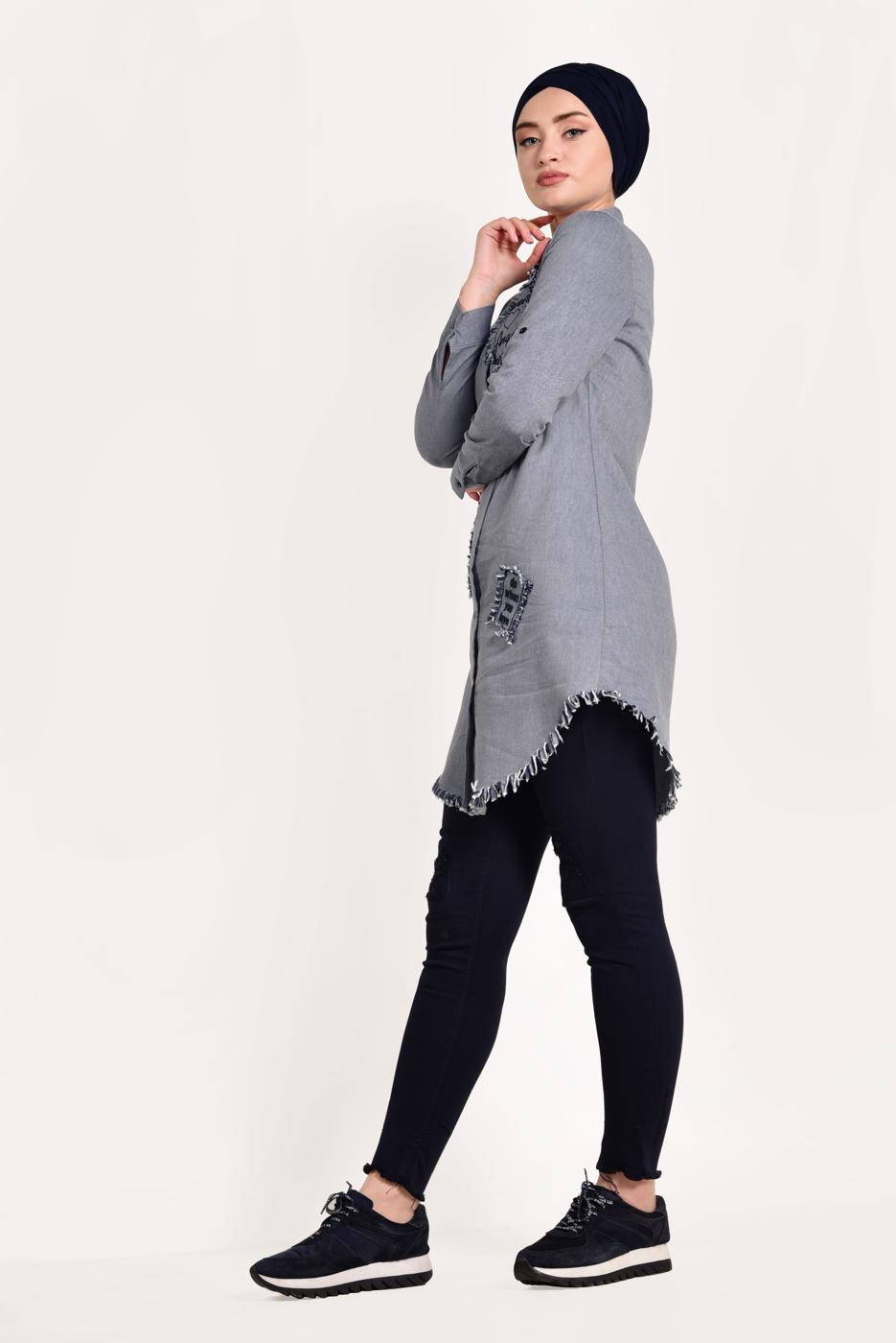 Hijab clothing NAVY BLUE PRINTED TUNIC T 0829 