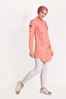 Tesettür giyim PUDRA ETEK UCU SAÇAKLI YAZI BASKILI GÖMLEK T 0829 