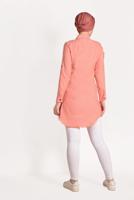 Tesettür giyim PUDRA ETEK UCU SAÇAKLI YAZI BASKILI GÖMLEK T 0829 