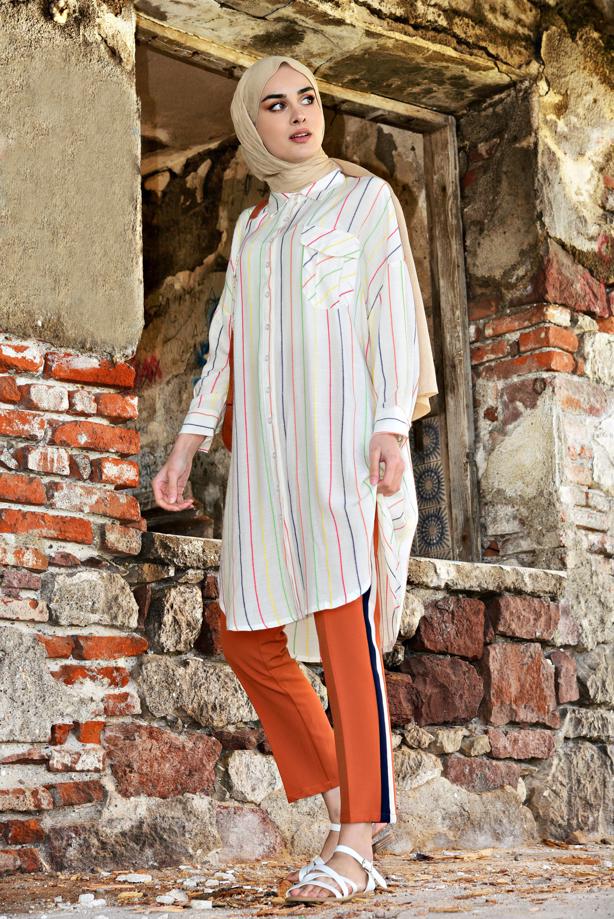 Tesettür giyim  ÇİZGİLİ YARASA KOL TUNİK T 0971 - TRENDTESETTÜR