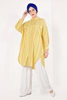 Vêtements hijab JAUNE CHEMISE RAYÉE À VOLUME 0971 