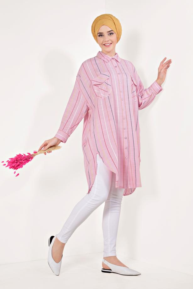 Hijab clothing  VOLUMINOUS STRIPPED SHIRT 0971 - TRENDTESETTÜR