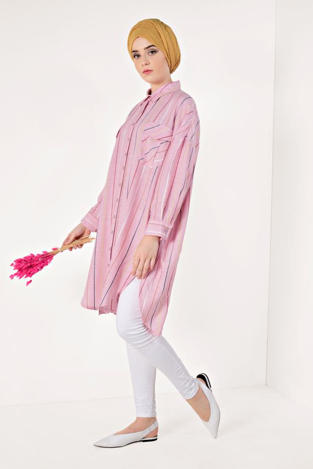Hijab clothing  VOLUMINOUS STRIPPED SHIRT 0971 - TRENDTESETTÜR