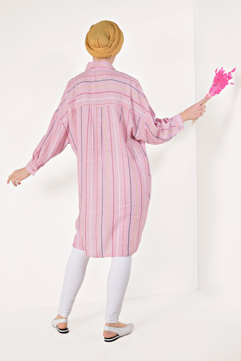 Hijab clothing POWDER VOLUMINOUS STRIPPED SHIRT 0971