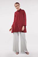 Tesettür giyim KIRMIZI PAMUKLU VOLANLI TUNİK 1003