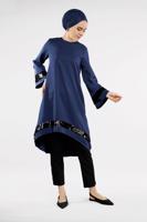 Tesettür giyim LACİVERT ETEK UCU OVAL KESİM PUL PAYETLİ TUNİK 1032
