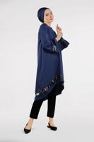 Tesettür giyim LACİVERT ETEK UCU OVAL KESİM PUL PAYETLİ TUNİK 1032