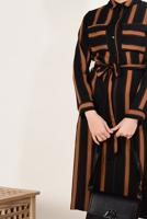 Tesettür giyim SİYAH BELİ KUŞAKLI ÇİZGİ DESENLİ UZUN TUNİK T 1126