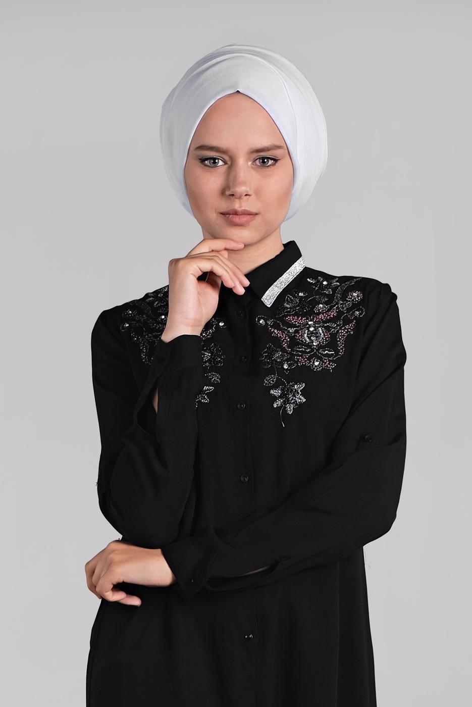 Vêtements hijab NOIR TUNIQUE EN BRILLANTE À VERROTERIES 1174 