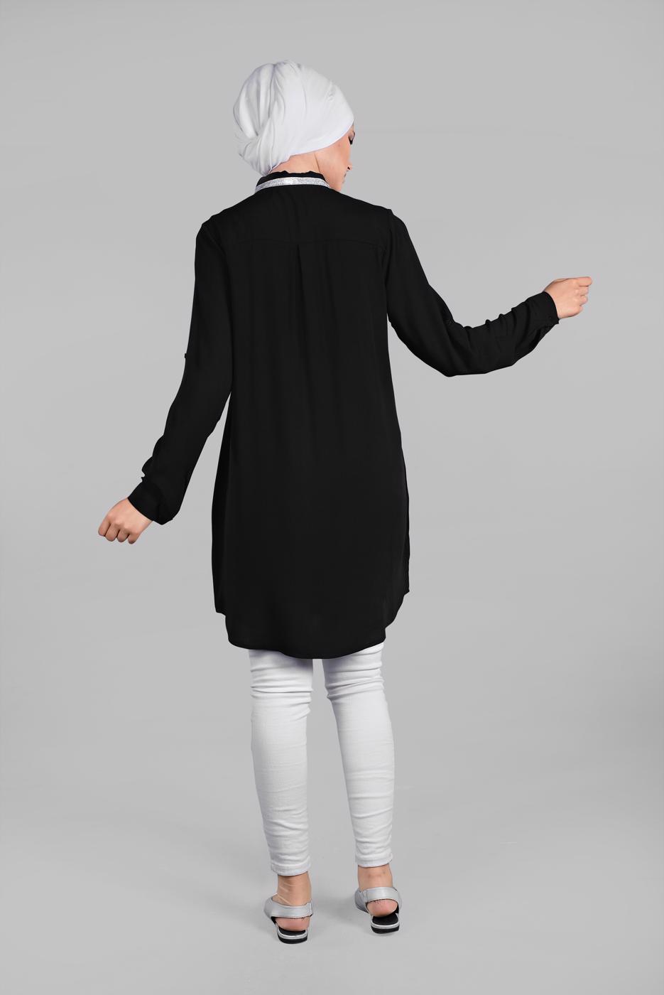 Vêtements hijab NOIR TUNIQUE EN BRILLANTE À VERROTERIES 1174 