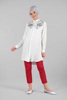 Hijab clothing WHITE BEADED SPARKLY EMBROIDERED TUNIC  1174 