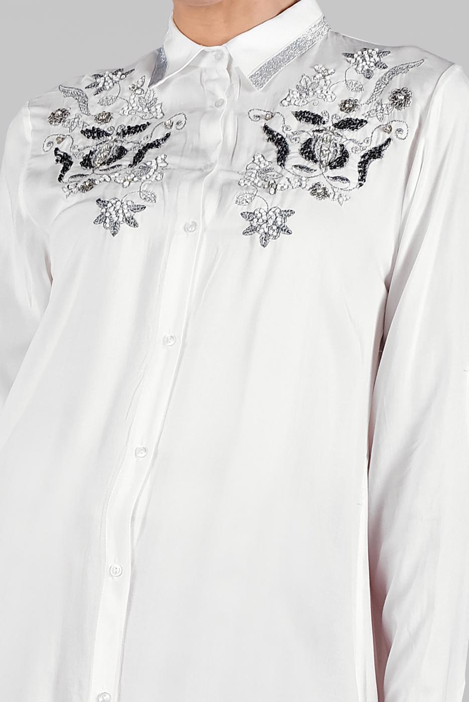 Hijab clothing WHITE BEADED SPARKLY EMBROIDERED TUNIC  1174 