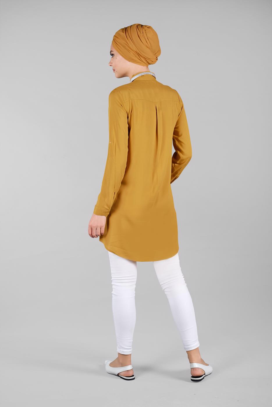 Vêtements hijab ORANGE TUNIQUE EN BRILLANTE À VERROTERIES 1174 