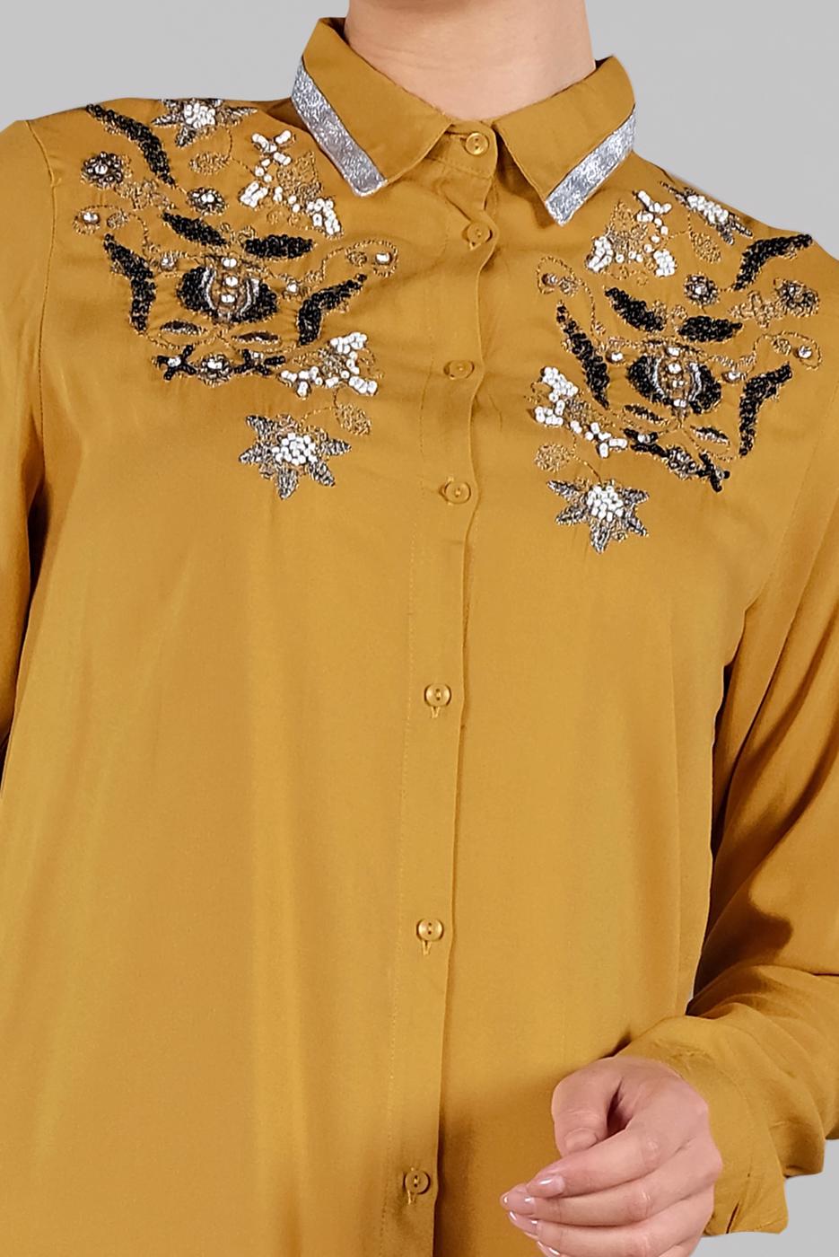 Vêtements hijab ORANGE TUNIQUE EN BRILLANTE À VERROTERIES 1174 