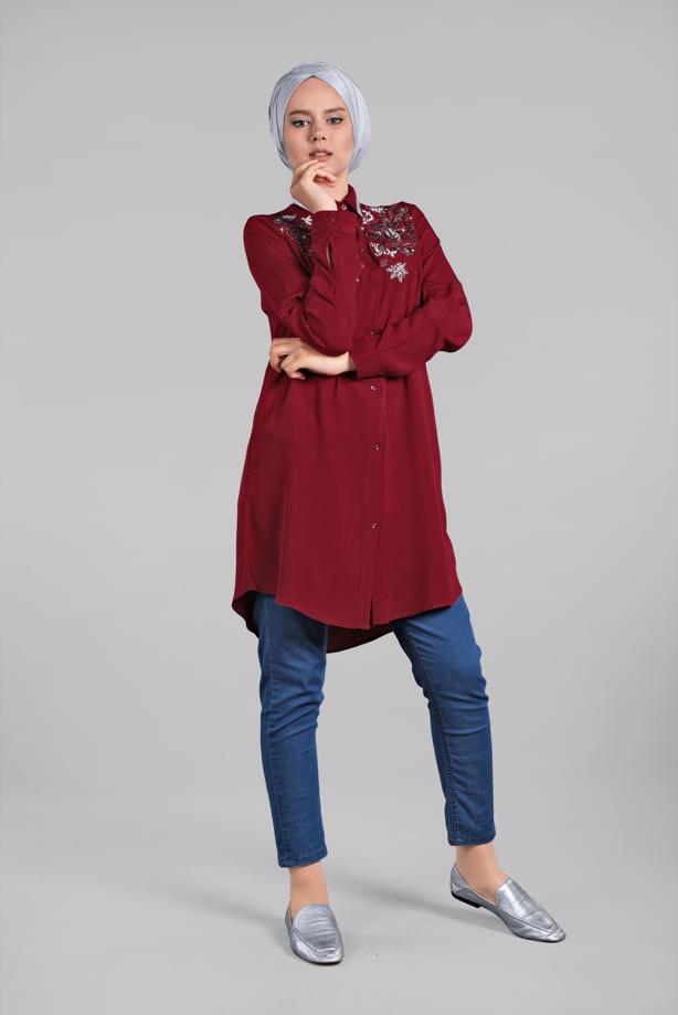 Vêtements hijab  BEADED SPARKLY EMBROIDERED TUNIC  1174  - TRENDTESETTÜR