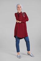 Hijab clothing CLARET RED BEADED SPARKLY EMBROIDERED TUNIC  1174 