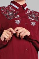 Hijab clothing CLARET RED BEADED SPARKLY EMBROIDERED TUNIC  1174 