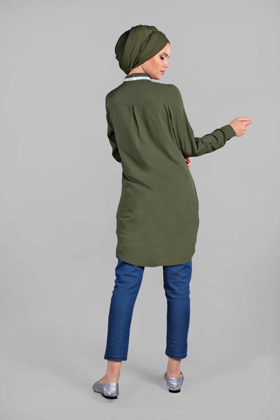 Vêtements hijab KAKI TUNIQUE EN BRILLANTE À VERROTERIES 1174 