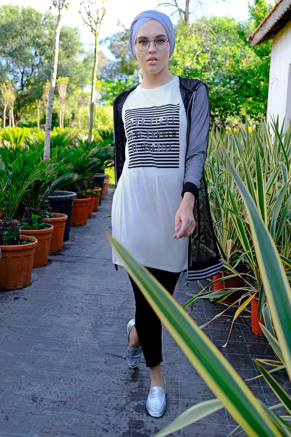 Tesettür giyim SİYAH FİLE CEKETLİ 2&prime;Lİ TUNİK T 1211