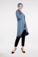 Tesettür giyim MAVİ PUL PAYET ŞERİTLİ ASİMETRİK TUNİK 1223