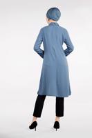 Tesettür giyim MAVİ PUL PAYET ŞERİTLİ ASİMETRİK TUNİK 1223